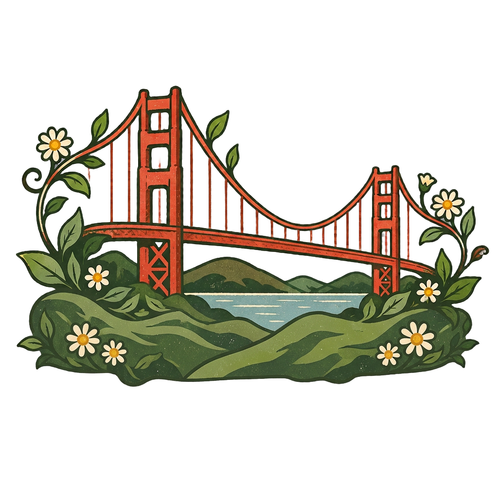 Golden Gate Bridge with flowers